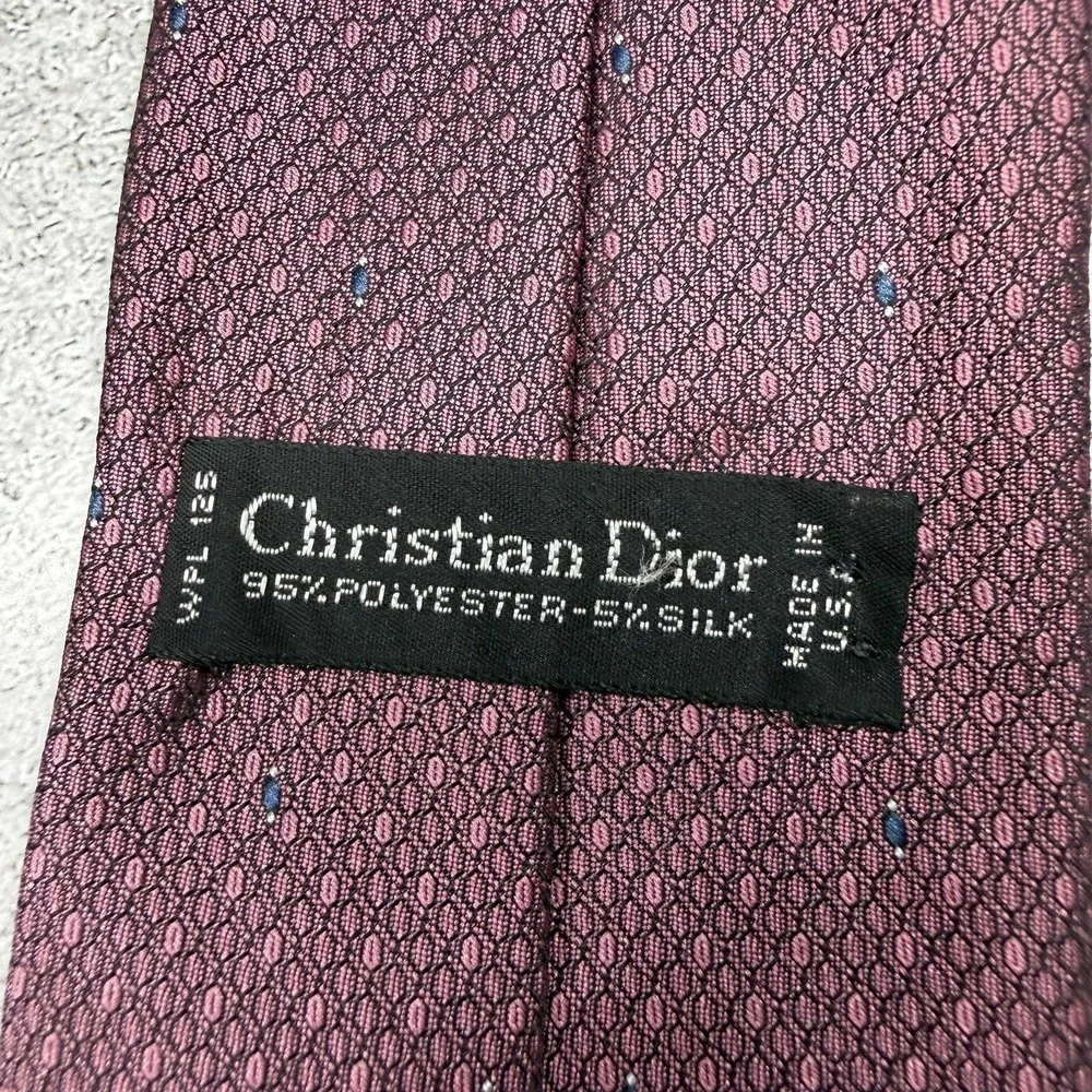 Christian Dior Silk Blend Tie Mens One Size Purple Geometric Made In USA Necktie